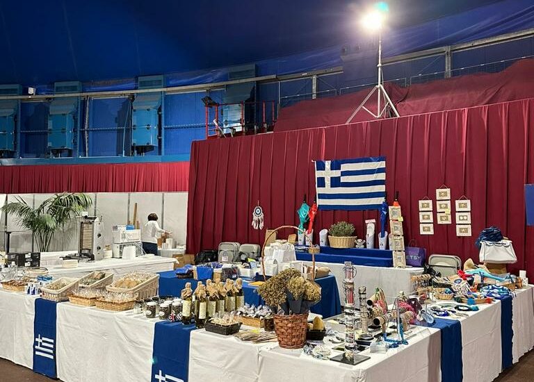 Άποψη του ελληνικού περιπτέρου – Φωτογραφία από το αρχείο της κας Μαρίας Αλμπερτίνη.